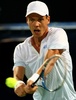 ドバイ・テニス選手権（Dubai Duty Free Tennis Championships 2014）、男子シングルス決勝。リターンを打つトマス・ベルディハ（Tomas Berdych、2014年3月1日撮影）。(c)AFP/MARWAN NAAMANI