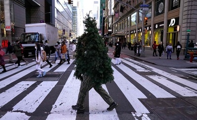 季節の風物詩「ミスター・クリスマスツリー」 今年もNYに出現