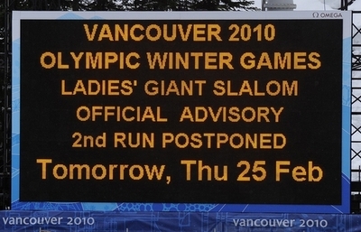 女子大回転2本目は順延、バンクーバー冬季五輪
