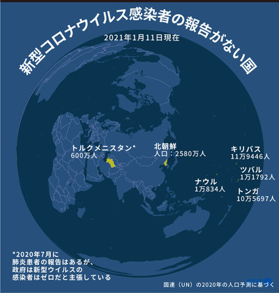  【図解】新型コロナ、感染の報告がない国