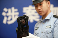 中国税関が密輸事件で押収したアカアシドゥクラングールの剥製（2019年9月11日撮影）。(c)CNS/兪波