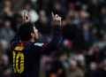 12-13スペイン1部リーグは10日、第23節の試合が各地で行われ、FC バルセロナ（FC Barcelona）が6-1でヘタフェ（Getafe CF）に大勝した。

前半13分にチーム2得点目を挙げて喜ぶFCバルセロナのリオネル・メッシ（Lionel Messi、2013年2月10日撮影）。(c)AFP/LLUIS GENE