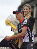 第92回ジロ・デ・イタリア（%%2009 Giro d&apos;Italia%%）第21ステージ（ローマ市街、14.4キロメートル個人タイムトライアル）。ラボバンク（%%Rabobank%%）のデニス・メンショフ（%%Denis Menchov%%、ロシア）が、首位と24秒差の19分06秒でステージを10位で終え、合計タイムを86時間03分11秒として総合優勝を果たした。写真は18分42秒でステージ優勝を飾ったサーベロ・テストチーム（%%Cervelo Test Team%%）のイグナタス・コノヴァロヴァス（%%Ignatas Konovalovas%%）。（2009年5月31日撮影）(c)AFP/DAMIEN MEYER
