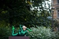 ドイツ西部ベルギッシュグラードバッハ（Bergisch Gladbach）で国際的な曲芸の大会の宣伝活動を行う曲芸師のズラタ（Zlata）さん（2013年9月9日撮影）。(c)AFP/ROLF VENNENBERND