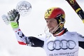 アルペンスキーW杯2013-14、男子回転最終戦。優勝を喜ぶマルセル・ヒルシャー（Marcel Hirscher、2014年3月16日撮影）。(c)AFP/FABRICE COFFRINI