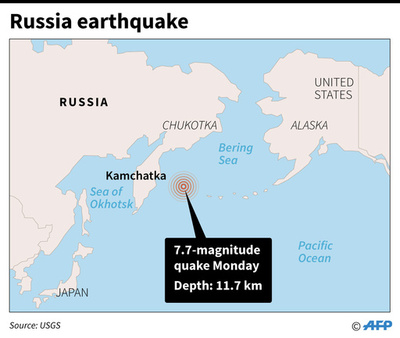 ロシア東部沖でM7.7の地震、太平洋沿岸に津波警報