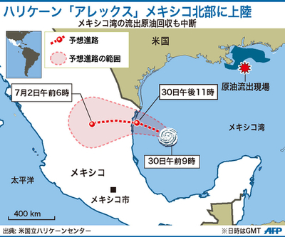 【図解】ハリケーン「アレックス」の予想進路