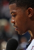 シカゴ・ブルズ戦を勝利で飾り、インタビューに答えるアトランタ・ホークスのジョー・ジョンソン（%%Joe Johnson%%）。（2008年12月27日撮影）(c)AFP/Getty Images/NBAE/Scott Cunningham