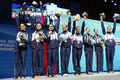 第15回世界水泳選手権（15th FINA World Championships）は22日、スペイン・バルセロナ（Barcelona）でシンクロナイズドスイミングのチームテクニカルルーティン（TR）決勝が行われ、ロシアが96.6点で金メダルに輝いた。

94.4点を記録したスペインが銀メダル、93.3点を記録したウクライナが銅メダルを獲得した。

銀メダルを獲得し表彰式で喜ぶスペインの選手（2013年7月22日撮影）。(c)AFP/JAVIER SORIANO