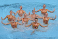第15回世界水泳選手権（15th FINA World Championships）は22日、スペイン・バルセロナ（Barcelona）でシンクロナイズドスイミングのチームテクニカルルーティン（TR）決勝が行われ、ロシアが96.6点で金メダルに輝いた。

94.4点を記録したスペインが銀メダル、93.3点を記録したウクライナが銅メダルを獲得した。

演技に臨むウクライナの選手（2013年7月22日撮影）。(c)AFP/JOSEP LAGO