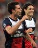 サッカー欧州チャンピオンズリーグ2013-14（UEFA Champions League 2013-14）グループC第1節、オリンピアコス（Olympiacos）対パリ・ サンジェルマン（Paris Saint-Germain、PSG）。得点を挙げて歓喜するPSGのティアゴ・モッタ（Thiago Motta、2013年9月17日撮影）。(c)AFP/LOUISA GOULIAMAKI