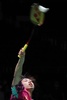 バドミントン、ジャパン・オープン、男子シングルス準決勝。リターンを打つ奈良岡功大（2023年7月29日撮影）。(c)Toshifumi KITAMURA / AFP