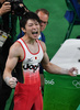 リオデジャネイロ五輪、体操男子個人総合決勝。優勝を決めて歓喜する内村航平（2016年8月10日撮影）。(c)AFP/Ben STANSALL