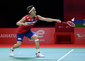 バドミントン、インドネシア・マスターズ、男子シングルス準決勝。リターンを打つ桃田賢斗（2021年11月20日撮影）。(c)AFP PHOTO / Badminton Association of Indonesia