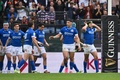 ラグビーシックスネーションズ第4節、イタリア対スコットランド。トライを決めて喜ぶイタリアのフアン・イグナシオ・ブレックス（右、2024年3月9日撮影）。(c)Alberto PIZZOLI / AFP