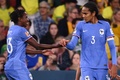 サッカー女子W杯オーストラリア・ニュージーランド大会、グループF、フランス対ブラジル。勝ち越しゴールを決めて喜ぶフランスのウェンディ・ルナール（右、2023年7月29日撮影）。(c)FRANCK FIFE / AFP