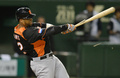 第3回ワールド・ベースボール・クラシック（2013 World Baseball Classic、WBC）は12日、東京で2次ラウンドの1位決定戦が行われ、大会3連覇を狙う日本は10-6でオランダを下し、2次ラウンド首位通過を決めた。

8回にバットを折りながら適時打を放つオランダのカリアン・サムス（Kalian Sams、2013年3月12日撮影）。(c)AFP/KAZUHIRO NOGI