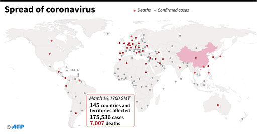 新型コロナウイルス、現在の感染者・死者数（17日午前2時時点）