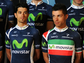 2012年シーズンの新チーム発表記者会見に臨むモビスター・チーム（Movistar Team）のジョヴァンニ・ヴィスコンティ（Giovanni Visconti、右）とベニャト・インチャウスティ（Benat Intxausti、2012年2月1日撮影）。(c)AFP/DOMINIQUE FAGET