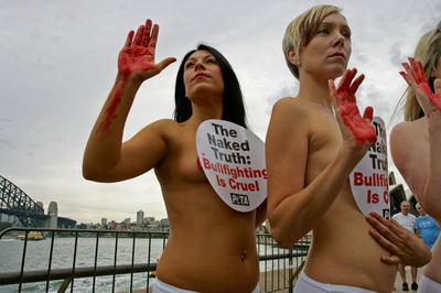 PETA、ハーバーブリッジで闘牛に抗議