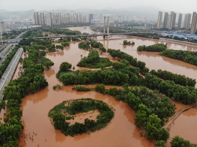 黄河・蘭州流域が水位上昇、公園が水没 甘粛