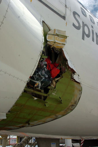 カンタス機が緊急着陸、機体に3メートルの穴