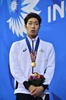 第17回アジア競技大会（17th Asian Games、Asiad）競泳男子200メートル個人メドレー決勝。表彰式に臨む萩野公介（Kosuke Hagino、2014年9月22日撮影）。(c)AFP/PHILIPPE LOPEZ