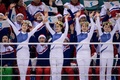 平昌冬季五輪、アイスホッケー女子予選ラウンド、スウェーデン対南北合同チーム。チームを応援する北朝鮮の「美女応援団」（2018年2月12日撮影）。(c)AFP PHOTO/Ed JONES