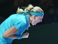 女子テニス、WTAツアー選手権（BNP Paribas WTA Championships - Singapore 2014）4日目。勝利を喜ぶペトラ・クビトバ（Petra Kvitova、2014年10月23日撮影）。(c)AFP/ROSLAN RAHMAN