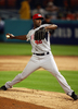 第2回ワールド・ベースボール・クラシック（%%2009 World Baseball Classic%%）2次ラウンド2組1位決定戦、ベネズエラ戦に5番手で登板し、1回を投げて3安打3失点を喫した米国のラトロイ・ホーキンズ（%%LaTroy Hawkins%%）。（2009年3月18日撮影）(c)AFP/Getty Images/Doug Benc
