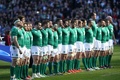 ラグビーシックスネーションズ第5週、スコットランド対アイルランド。試合前に整列するアイルランドの選手（2015年3月21日撮影）。(c)AFP/IAN MACNICOL