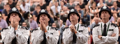 仕事そっちのけ？警官もウィンブルドン決勝の熱戦にくぎ付け