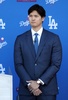 米大リーグ（MLB）、ロサンゼルス・ドジャースの入団会見に臨む大谷翔平（2023年12月14日撮影）。(c)Meg Oliphant/Getty Images/AFP