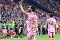 サッカーUSオープンカップ準決勝、FCシンシナティ対インテル・マイアミ。チーム2点目を挙げて喜ぶインテル・マイアミのレオナルド・カンパーナ（2023年8月23日撮影）。(c)Andy Lyons/Getty Images/AFP