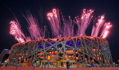 北京五輪開会式リハーサル、打ち上げ花火が夜空彩る