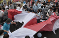 韓国ソウルで引き裂かれる旭日旗（2019年8月15日撮影、資料写真）。(c)Jung Yeon-je / AFP
