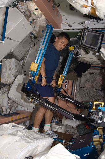 若田さん、国際宇宙ステーションでエクササイズ