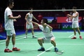 バドミントン、全英オープン、男子ダブルス決勝。優勝を喜ぶ遠藤大由/渡辺勇大組（2020年3月15日撮影）。 (c)Oli SCARFF / AFP