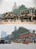 中国・北京の天安門広場に通じる道路を警備する人民解放軍の兵士と戦車（上、1989年6月6日撮影）と現在の通りの様子（下、2019年5月29日撮影）を並べた写真（2019年5月29日作成）。(c)Greg Baker and Manny CENETA / AFP