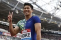 陸上、ダイヤモンドリーグ第10戦、男子100メートル決勝。レース後、笑顔を見せる小池祐貴（2019年7月20日撮影）。(c)Ian KINGTON / AFP