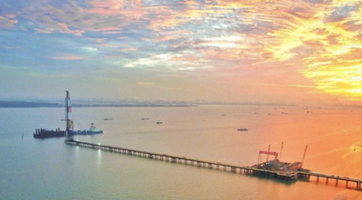 世界最高のつり橋主塔 基礎工事完了