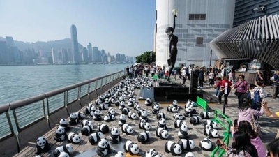 超可愛い! 香港でパンダ彫刻2500体展示