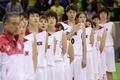 リオデジャネイロ五輪、バスケットボール女子・予選リーググループA、日本対ブラジル。試合前の国歌斉唱に臨む日本の選手（2016年8月8日撮影）。(c)AFP/JAVIER SORIANO