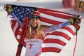 平昌冬季五輪、アルペンスキー女子大回転。金メダル獲得を喜ぶミカエラ・シフリン（2018年2月15日撮影）。(c)AFP PHOTO /　Martin BERNETTI