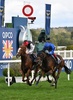 競馬、ブリティッシュ・チャンピオンズデー。ロングディタンスカップでトローラーマンに騎乗するフランキー・デットーリ騎手（手前、2023年10月21日撮影）。(c)Glyn KIRK / AFP