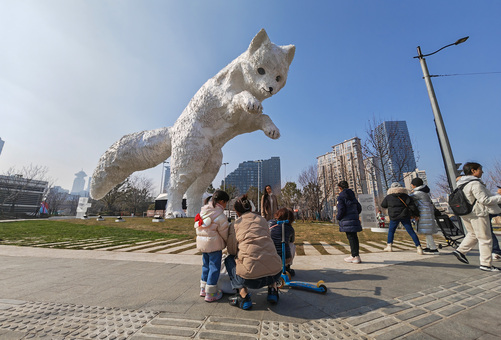 中国・上海市にホッキョクギツネの巨大オブジェ登場 写真7枚 国際 