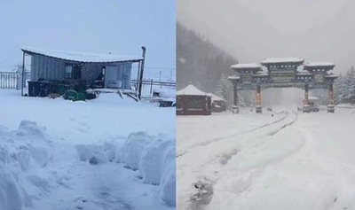 中国の河北省、内蒙古で「4月の雪」が降る