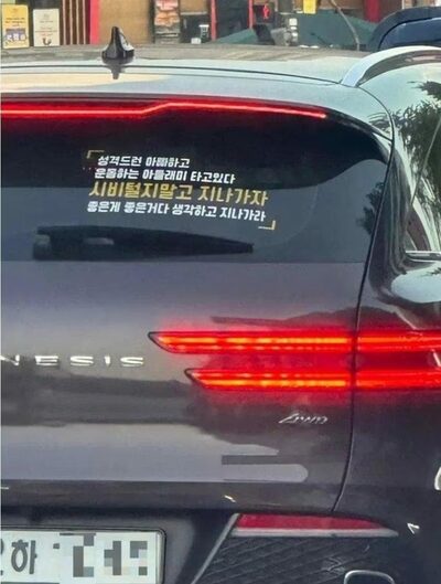 「性格の悪い父と筋トレ息子が乗ってるぞ」…韓国・高級車に貼られた“警告ステッカー”に不快感
