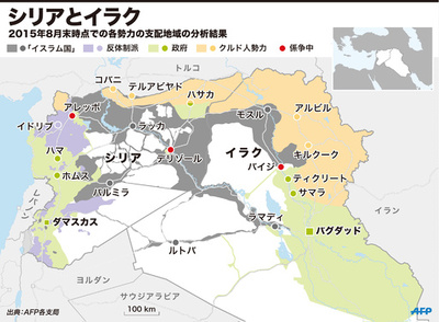 【図解】シリアとイラク、各勢力の支配地域