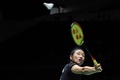バドミントン、ジャパン・オープン、女子シングルス決勝。リターンを打つ安洗塋（2023年7月29日撮影）。(c)Toshifumi KITAMURA / AFP